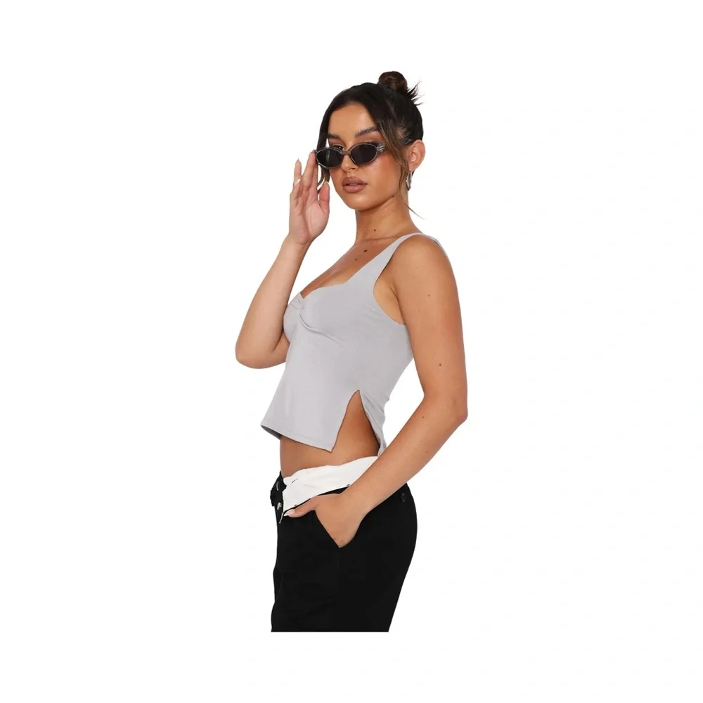 WHITE FOX 95% Modal Light Gray Cropped Tank Size Medium - Picture 2 of 8